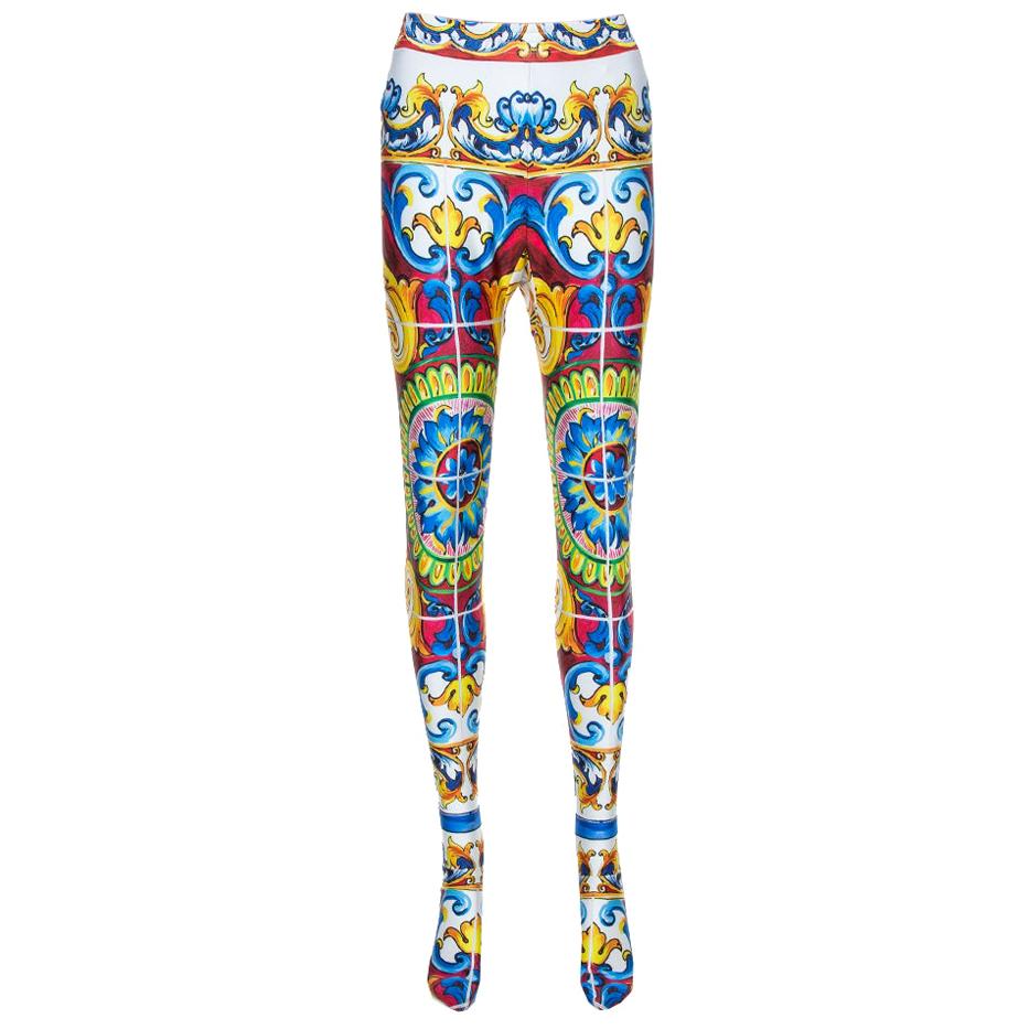 Dolce 
Gabbana Multicolor Majolica Print Jersey Footed Leggings L