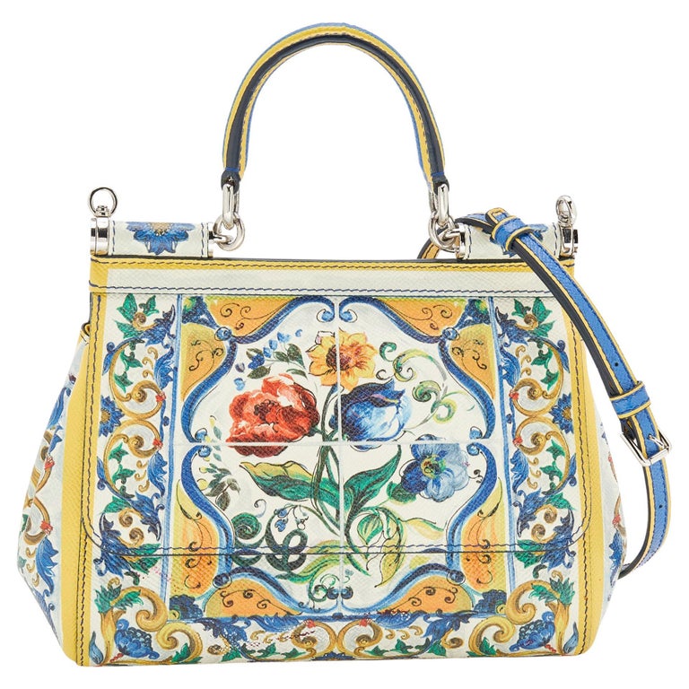 Dolce and Gabbana Blue Majolica Print Leather Medium Miss Sicily Tote at  1stDibs