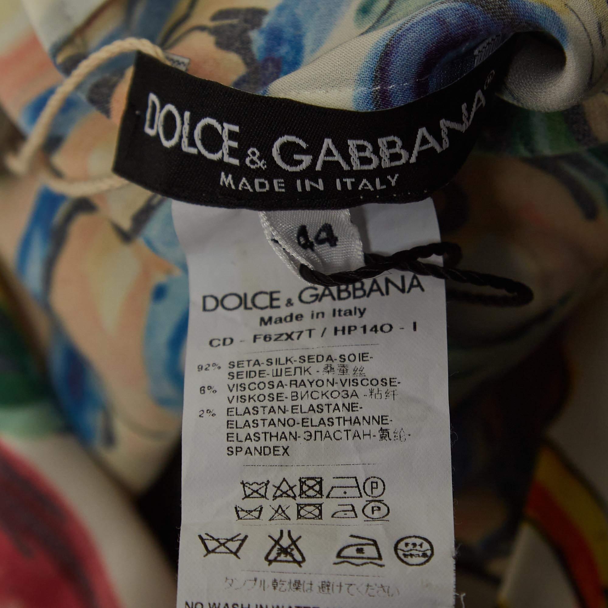 Dolce & Gabbana Multicolor Majolica Print Silk Fringed Dress M 1