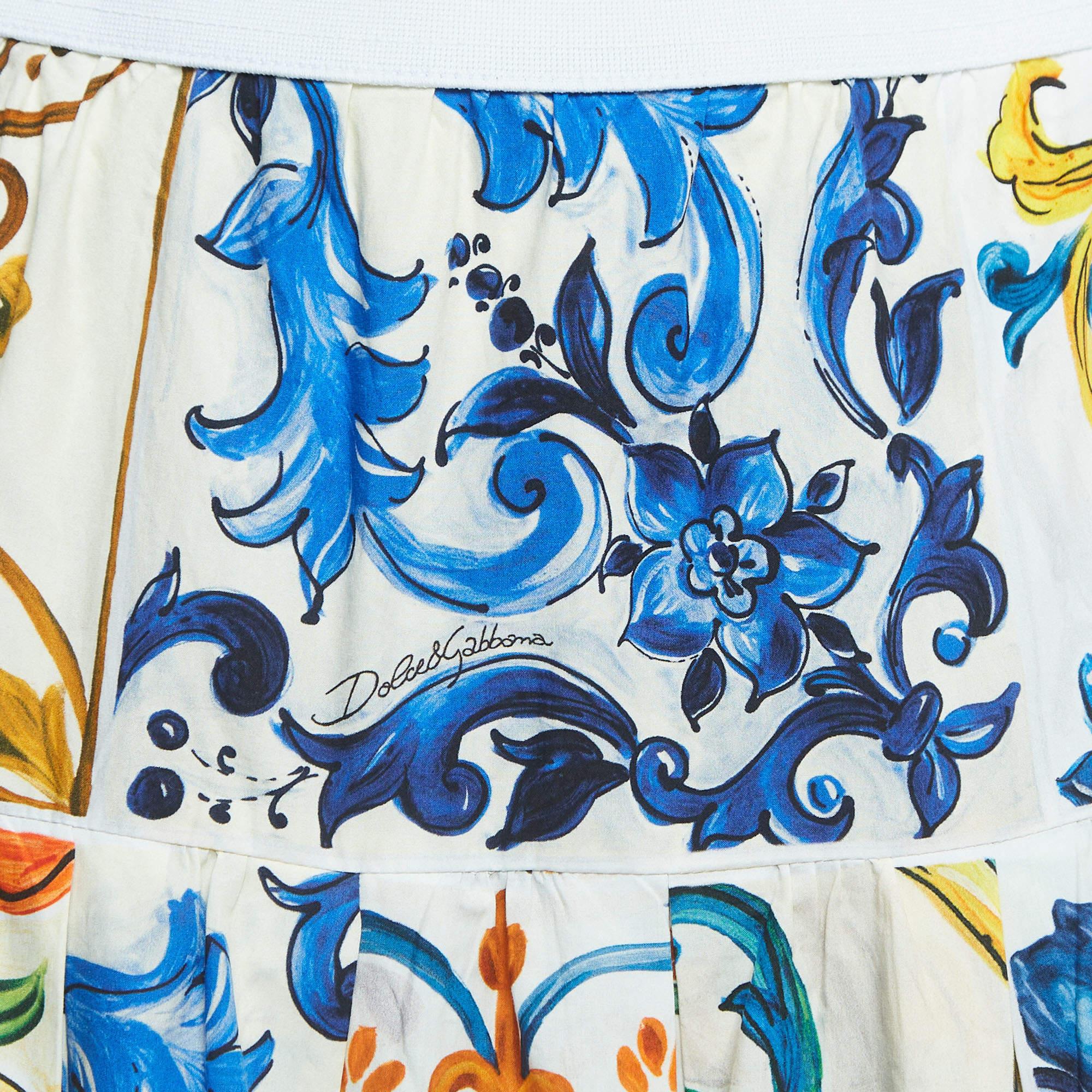 Dolce & Gabbana Multicolor Majolica Print Tiered Cotton Maxi Skirt XS 1