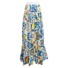 Dolce & Gabbana Multicolor Majolica Print Tiered Cotton Maxi Skirt XS