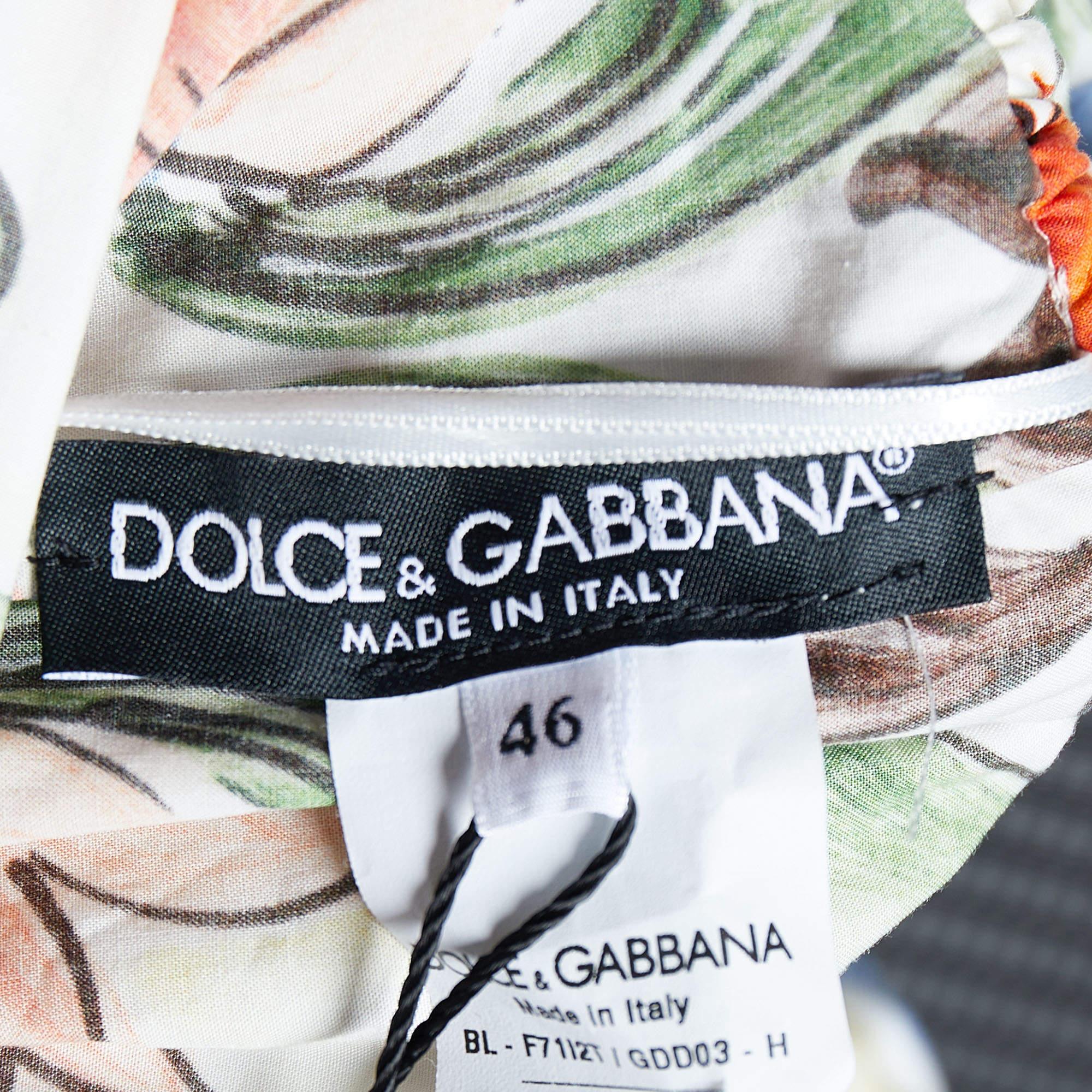 Women's Dolce & Gabbana Multicolor Majolica Printed Cotton Lace Detail Off Shoulder Top 