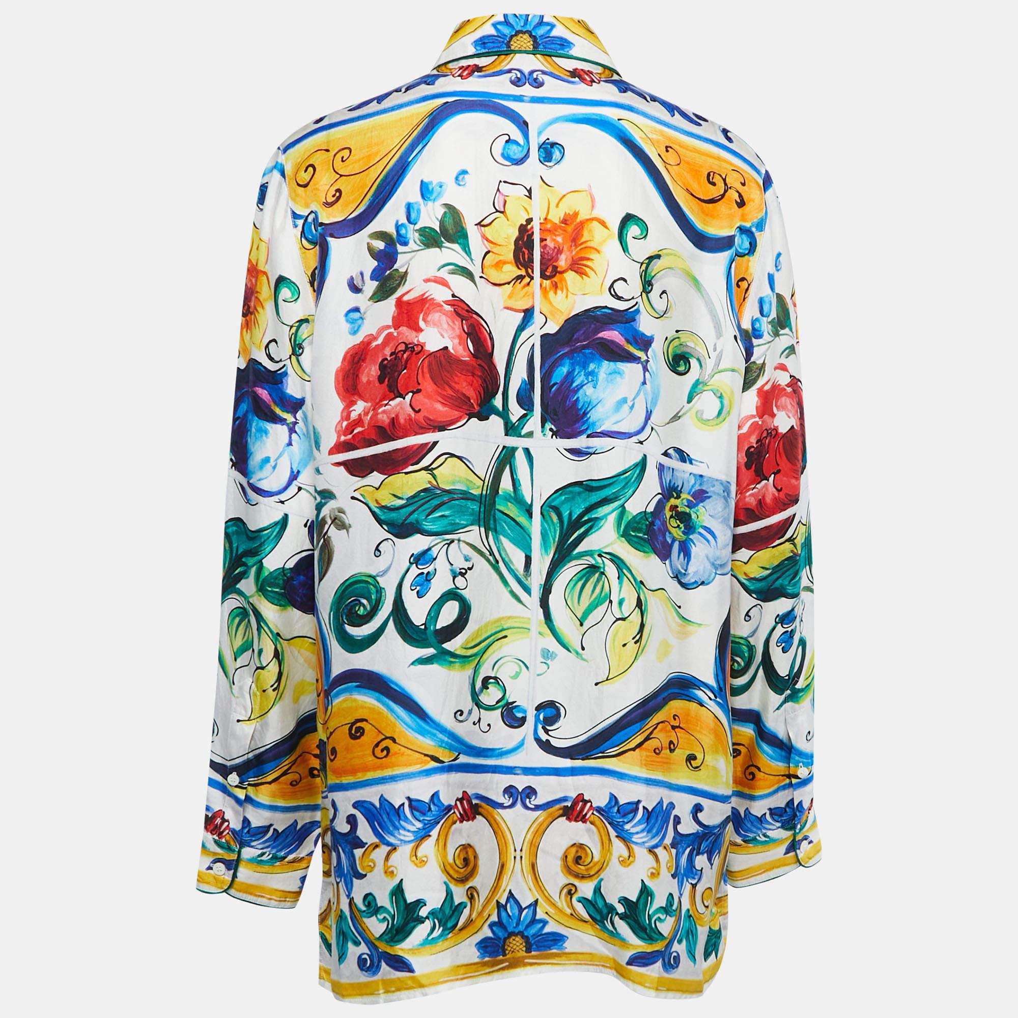 Women's or Men's Dolce & Gabbana Multicolor Majolica Printed Silk Shirt 