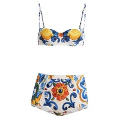 Dolce & Gabbana Multicolor Majolica Twopiece Swimsuit Bikini Swimwear Beachwear 