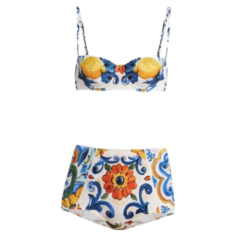 Dolce & Gabbana Multicolor Floral Print Halter Swimwear Bikini Top