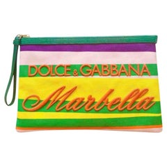  Dolce & Gabbana Multicolor Marbella Clutch Bag Pouch Green Yellow Striped DG