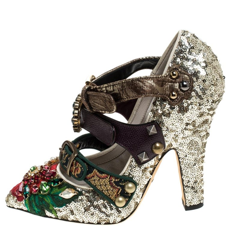Dolce and Gabbana Multicolor Mixed Media Crystal Embellished Mary Jane ...