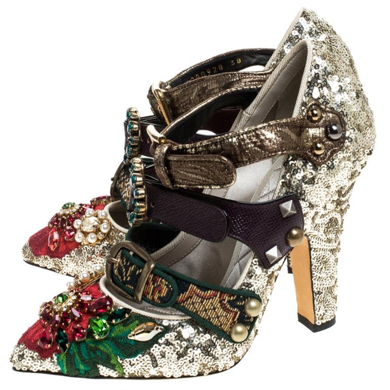 Dolce & Gabbana Black Roses Crystal Brooch Mary Jane Shoes