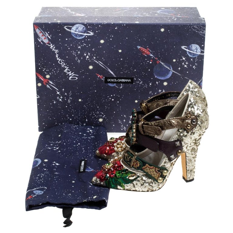 Dolce & Gabbana Black Flower Crystal Embellished Mary Jane Shoes