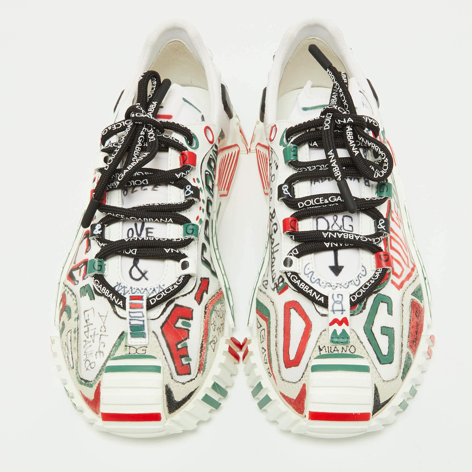 Dolce & Gabbana Multicolor Neoprene and Suede Miami Ns1 Low Top Sneakers Size 38 In Good Condition For Sale In Dubai, Al Qouz 2