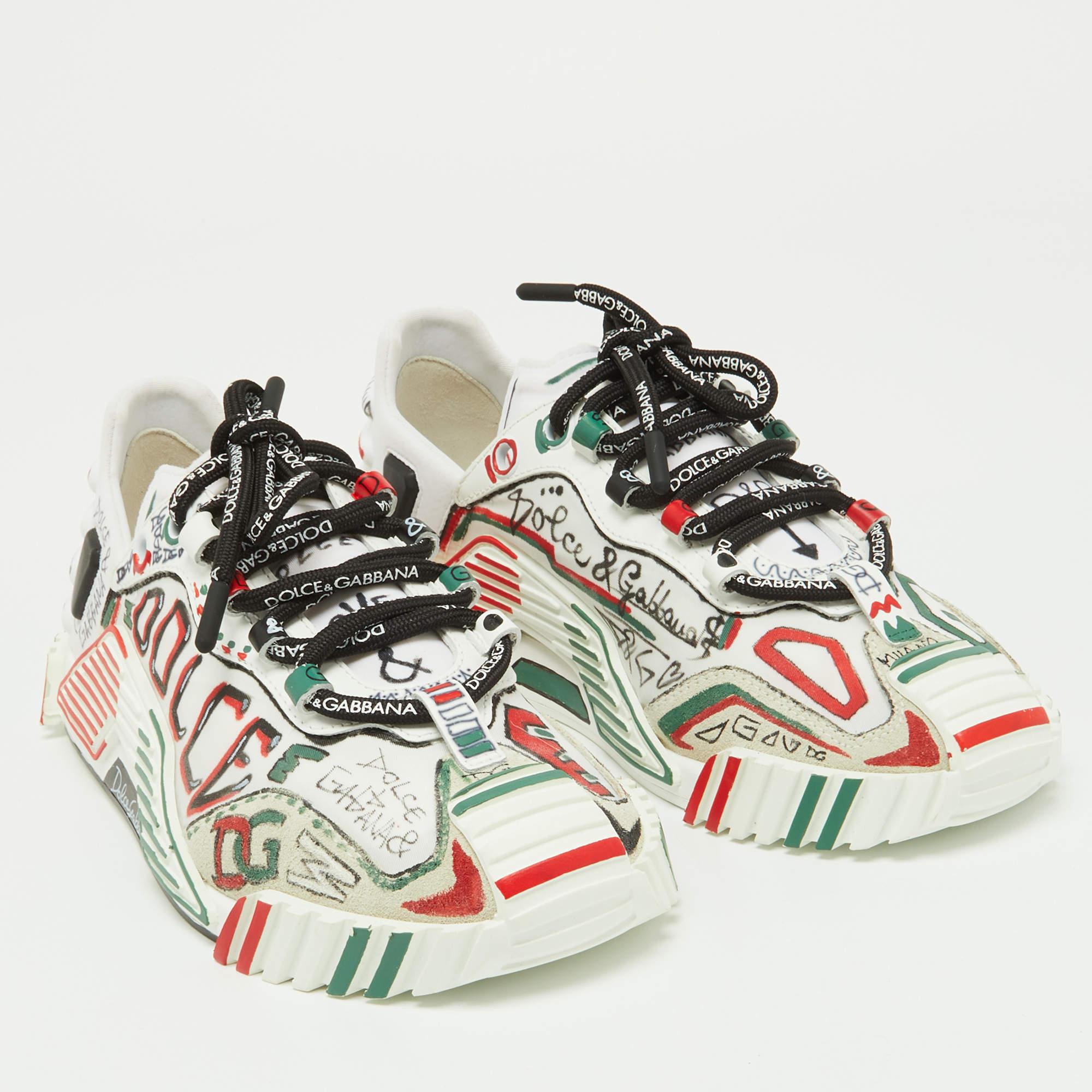 Women's Dolce & Gabbana Multicolor Neoprene and Suede Miami Ns1 Low Top Sneakers Size 38 For Sale