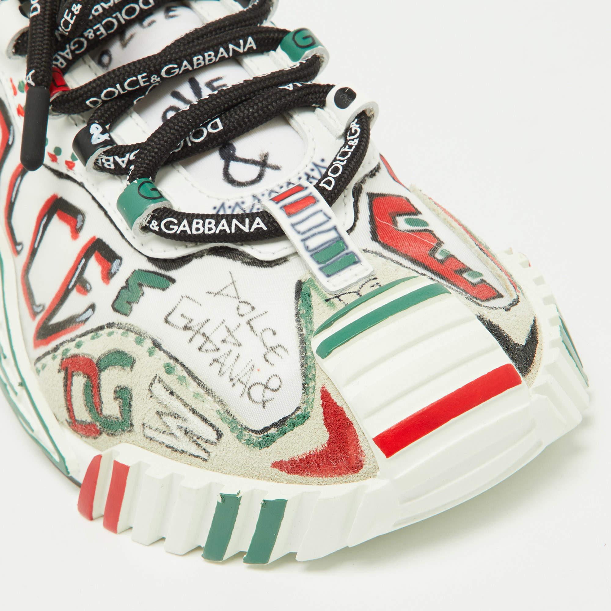 Dolce & Gabbana Multicolor Neoprene and Suede Miami Ns1 Low Top Sneakers Size 38 For Sale 1