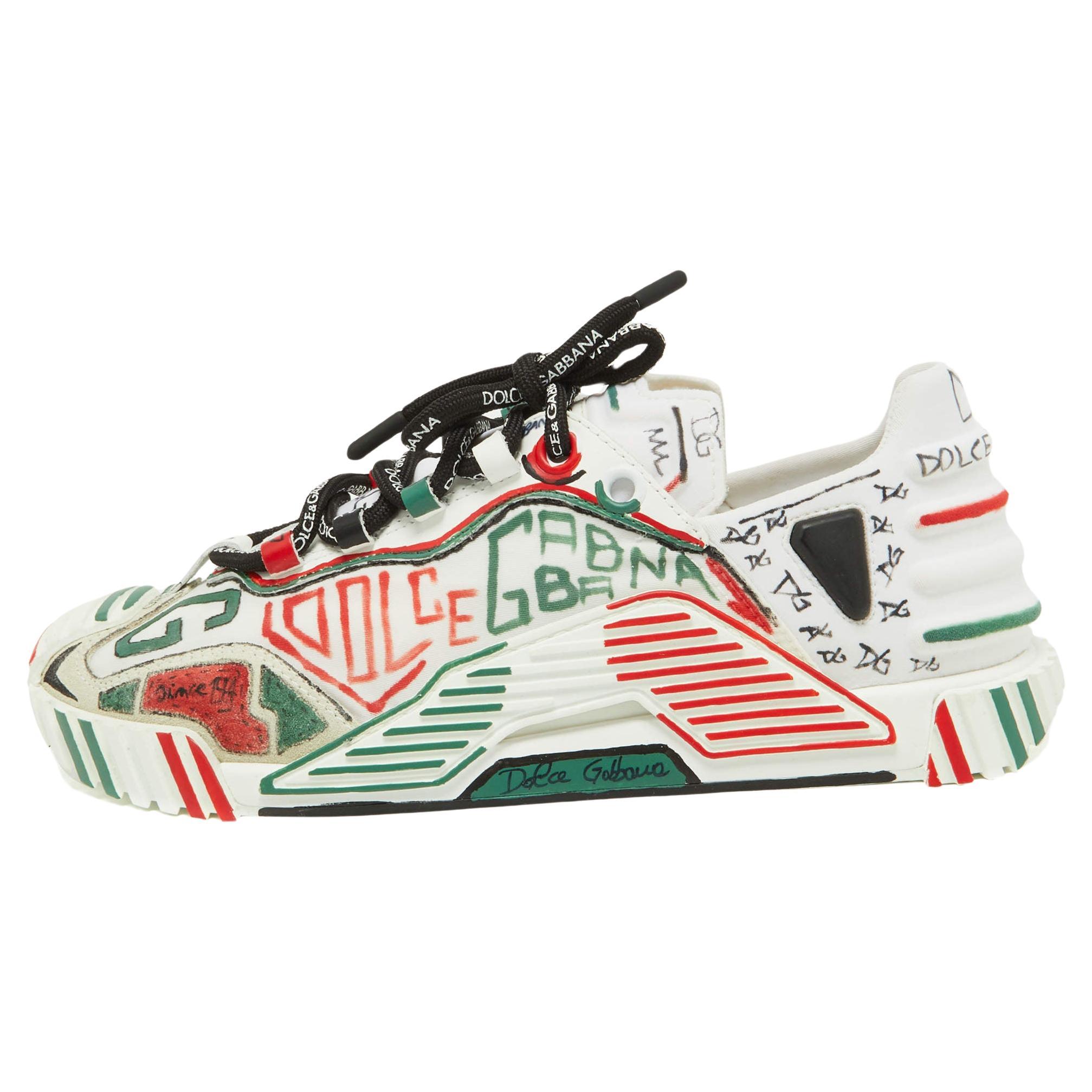 Dolce & Gabbana Multicolor Neoprene and Suede Miami Ns1 Low Top Sneakers Size 38 For Sale