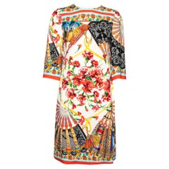 Dolce & Gabbana Multicolor Oriental Fan Print Silk Dress M