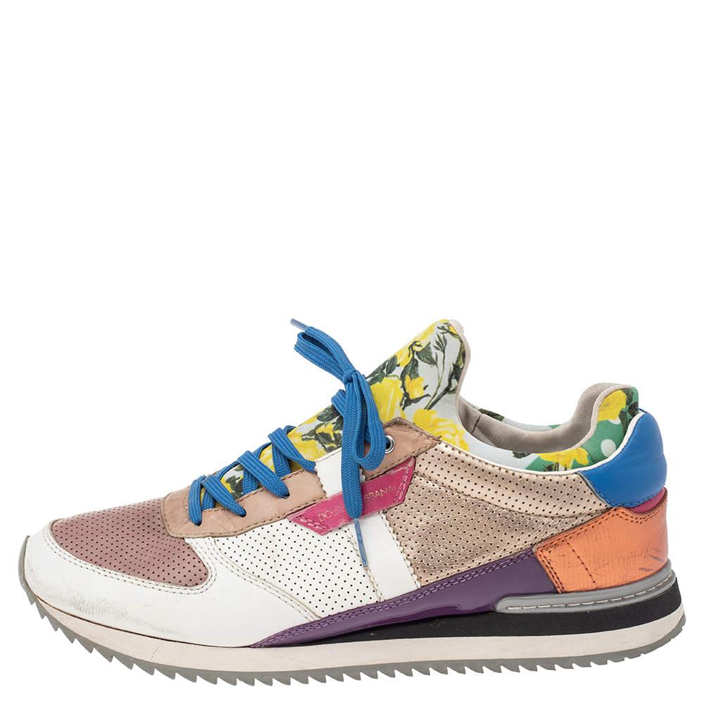 Women's Dolce & Gabbana Multicolor Patchwork Leather And Fabric Low Top Sneakers Size 41 For Sale