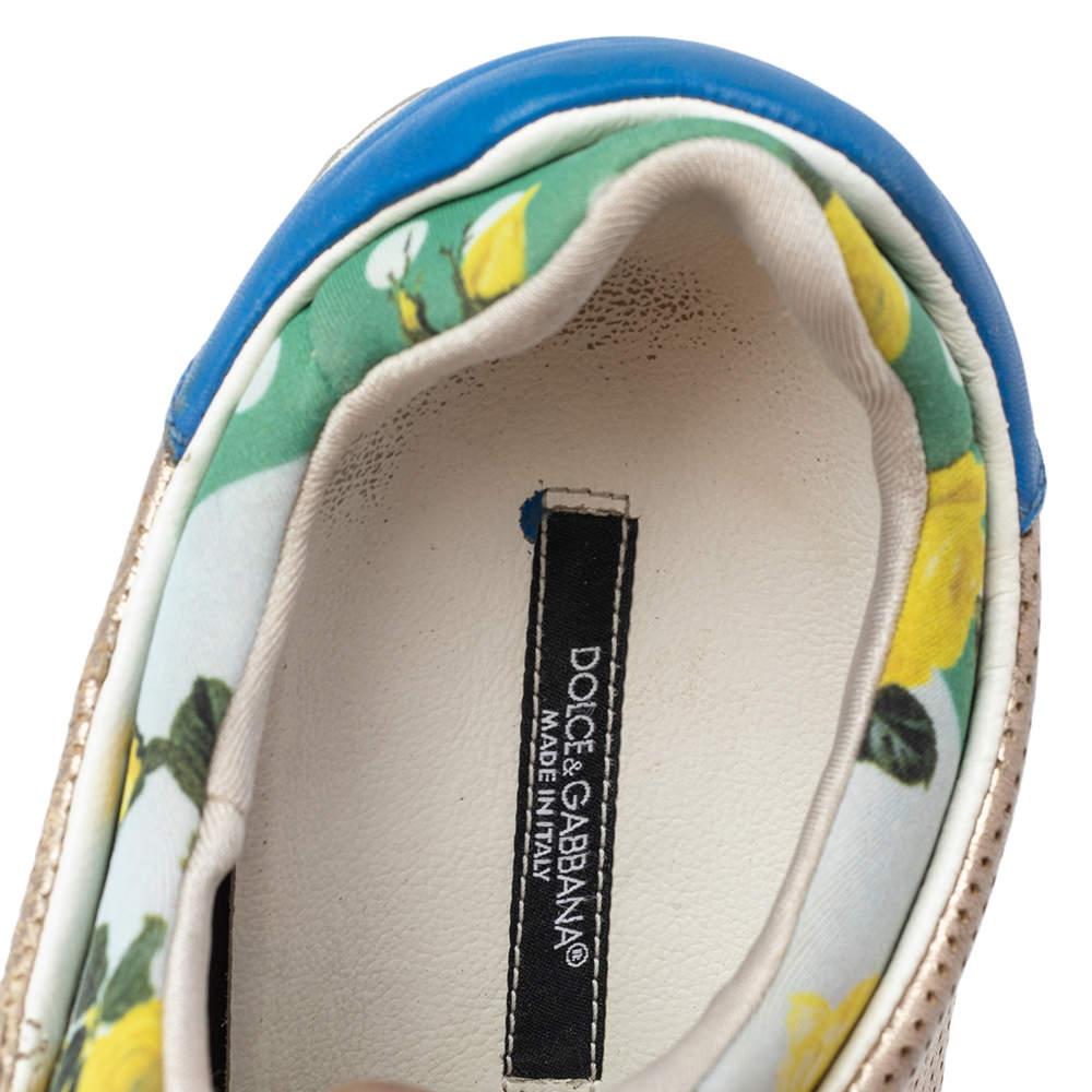 Dolce & Gabbana Multicolor Patchwork Leather And Fabric Low Top Sneakers Size 41 For Sale 2