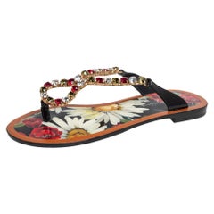 Dolce & Gabbana Multicolor Patent Leather Embellished Slides Size 37