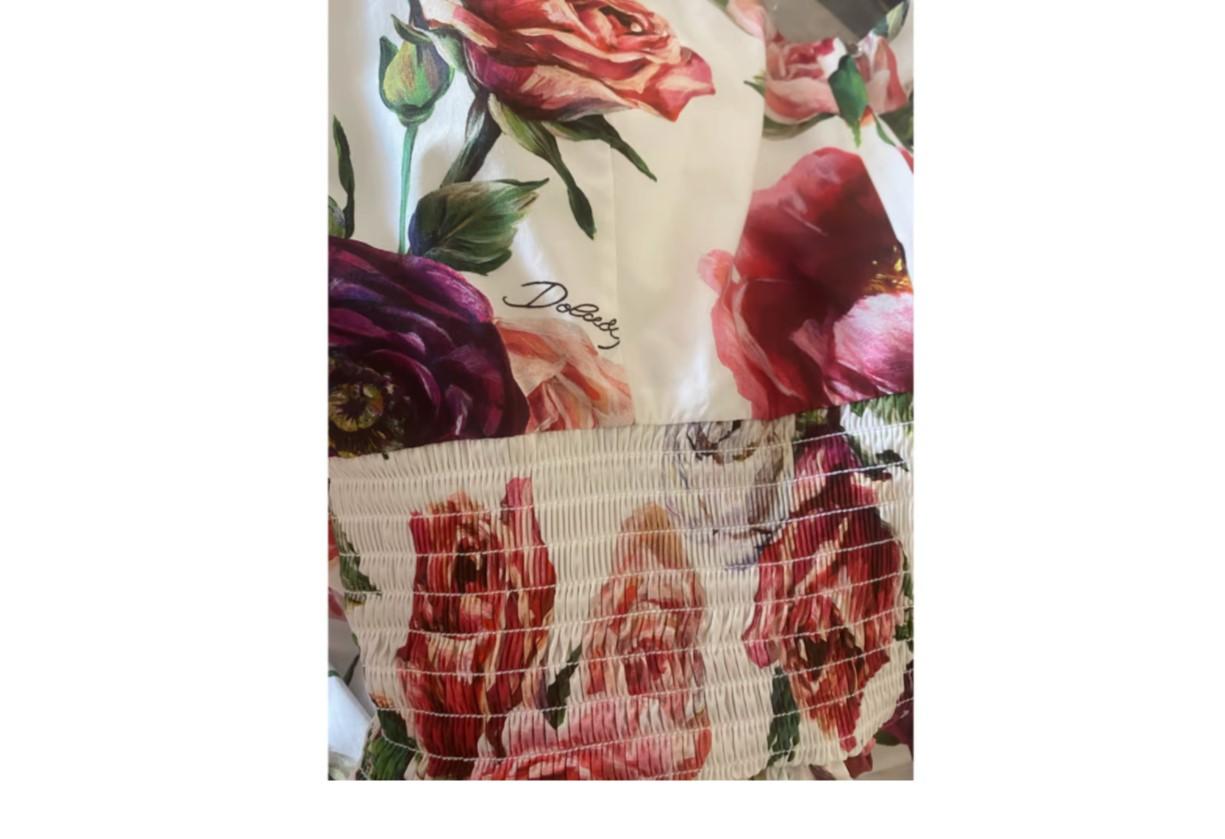 Dolce & Gabbana Multicolor Peony Rose Cotton Mid Length Dress Pink Floral In New Condition In WELWYN, GB