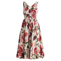 Dolce & Gabbana Multicolor Peony Rose Cotton Mid Length Dress Pink Floral