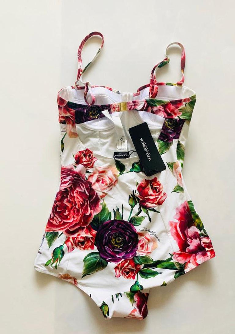 Dolce and Gabbana Multicolor Peony Rose Swimsuit Bikini Swimwear