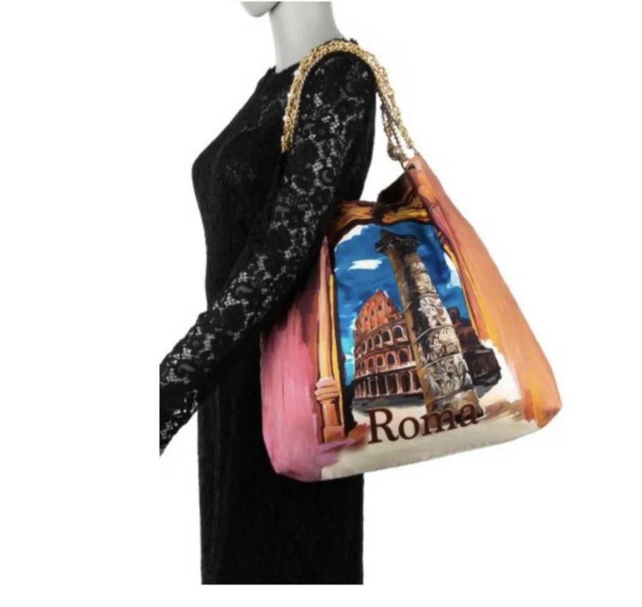 Dolce & Gabbana Multicolor Pink Blue Silk Roma Shopping Bag Tote Handbag DG  In New Condition For Sale In WELWYN, GB