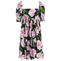 Dolce & Gabbana Multicolor Pink Cotton Rose Flowers Poplin Mid-length Dress DG