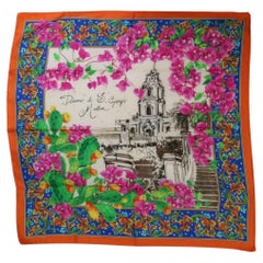 Dolce 
Gabbana Multicolor Pink Orange Silk Floral Scarf Wrap Cover Up Castle