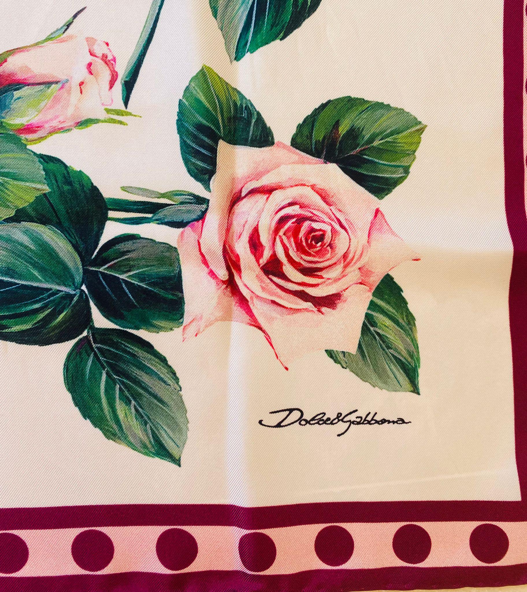 Dolce & Gabbana Multicolor Pink Red Silk Tropical Rose Floral Scarf Wrap Cover  In New Condition For Sale In WELWYN, GB