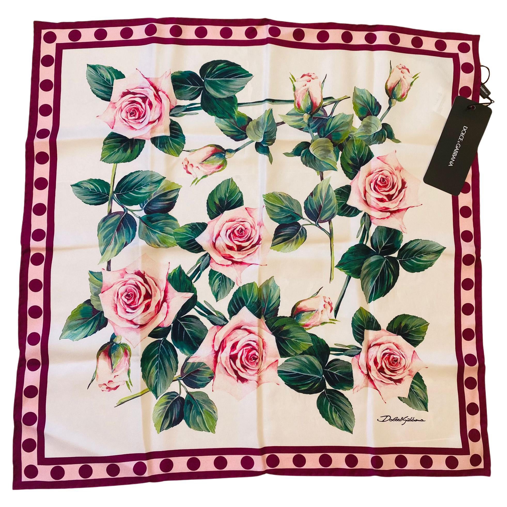 Dolce & Gabbana Multicolor Pink Red Silk Tropical Rose Floral Scarf Wrap Cover  For Sale
