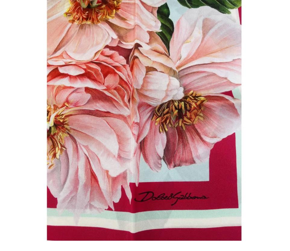Dolce & Gabbana Multicolor Pink Silk Camelia Striped Scarf Wrap Floral Headscarf In New Condition For Sale In WELWYN, GB
