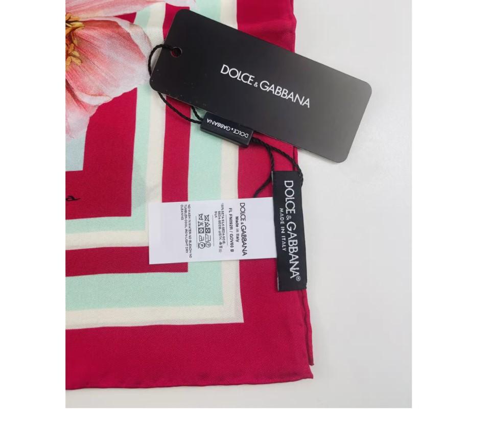 Women's Dolce & Gabbana Multicolor Pink Silk Camelia Striped Scarf Wrap Floral Headscarf For Sale