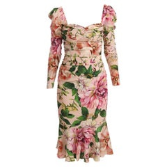 Dolce & Gabbana Multicolor Pink Silk Floral Mid-Length Dress Sheath Flowers DG