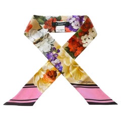 Dolce & Gabbana Multicolor Pink Silk Floral Mini Scarf Headscarf Tie Hydrangea
