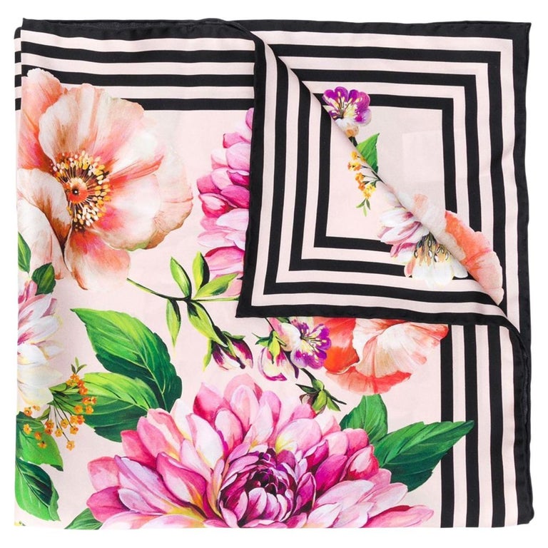 Dolce Gabbana Multicolor Pink Silk Floral Scarf Wrap Cover Up Flowers  Stripes