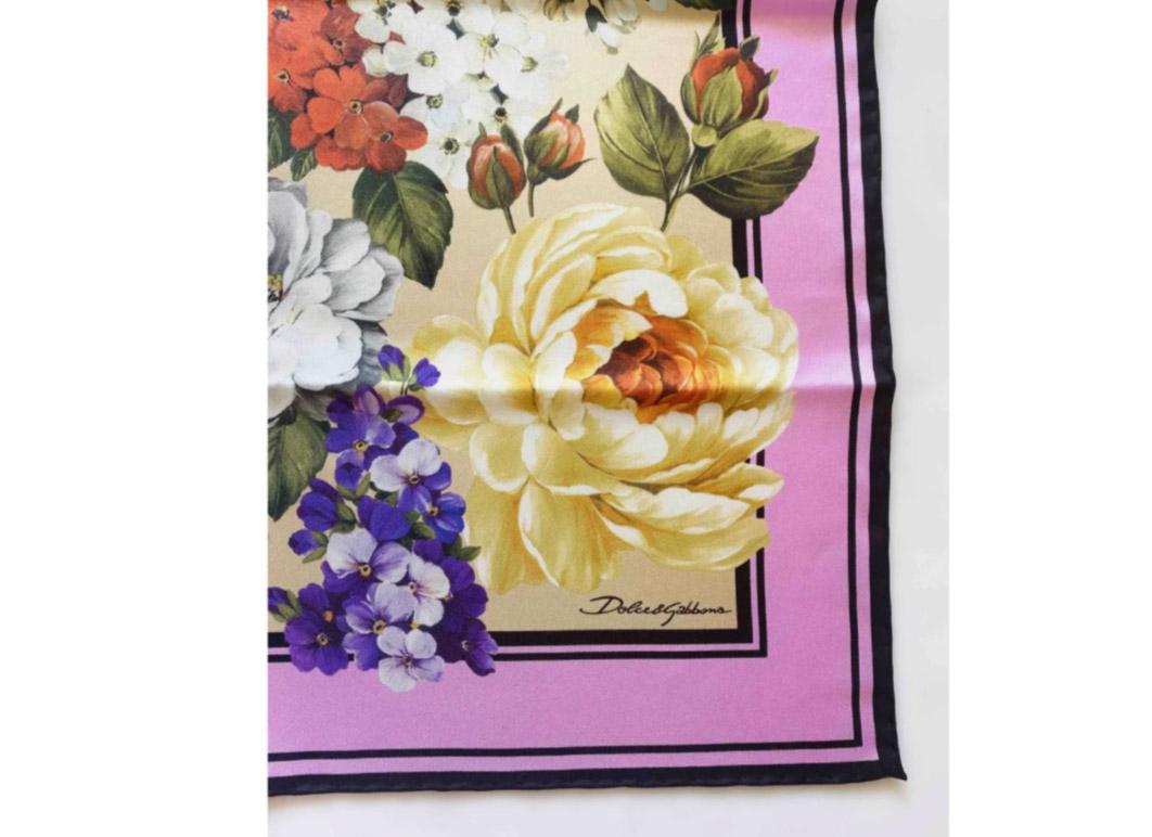 Dolce & Gabbana Multicolor Pink Silk Peony Roses Scarf Wrap Cover Up Floral DG In New Condition In WELWYN, GB