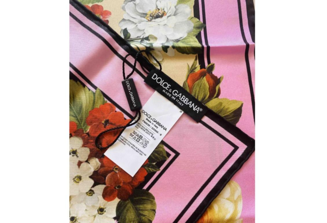 Dolce & Gabbana Multicolor Pink Silk Peony Roses Scarf Wrap Cover Up Floral DG 1