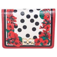 Dolce & Gabbana Multicolor Polka and Floral Print Leather Flap Card Case