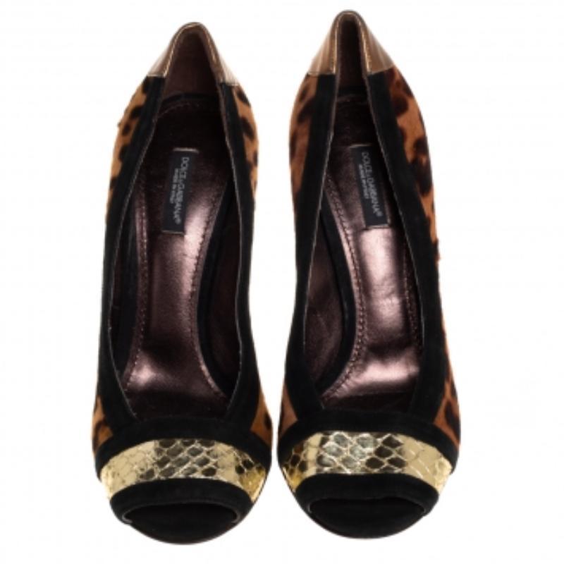 Black Dolce & Gabbana Multicolor Pony Hair And Suede Open Toe Pumps Size 38 For Sale