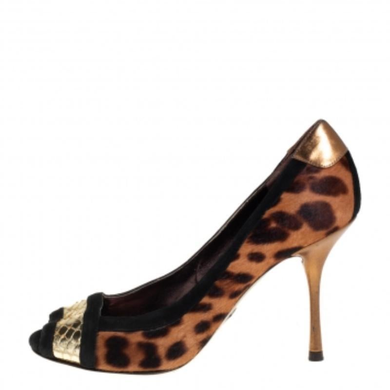 Dolce & Gabbana Multicolor Pony Hair And Suede Open Toe Pumps Size 38 For Sale 1