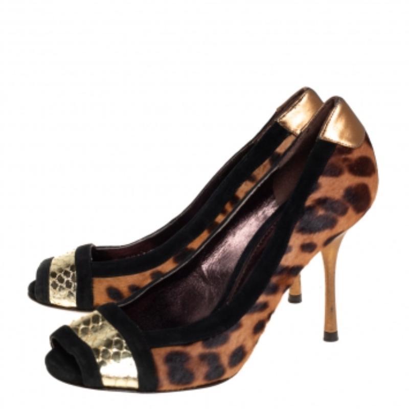 Dolce & Gabbana Multicolor Pony Hair And Suede Open Toe Pumps Size 38 For Sale 2
