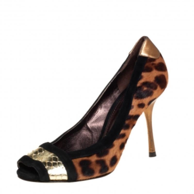 Dolce & Gabbana Multicolor Pony Hair And Suede Open Toe Pumps Size 38 For Sale