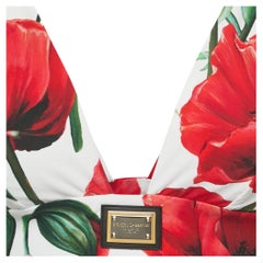 Dolce & Gabbana Mehrfarbiges Crop Top aus Stretch-Jersey mit Mohnblumendruck und tiefem Ausschnitt S
