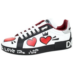 Dolce & Gabbana Multicolor Portofino Heart Print Low Top Sneakers Size 38
