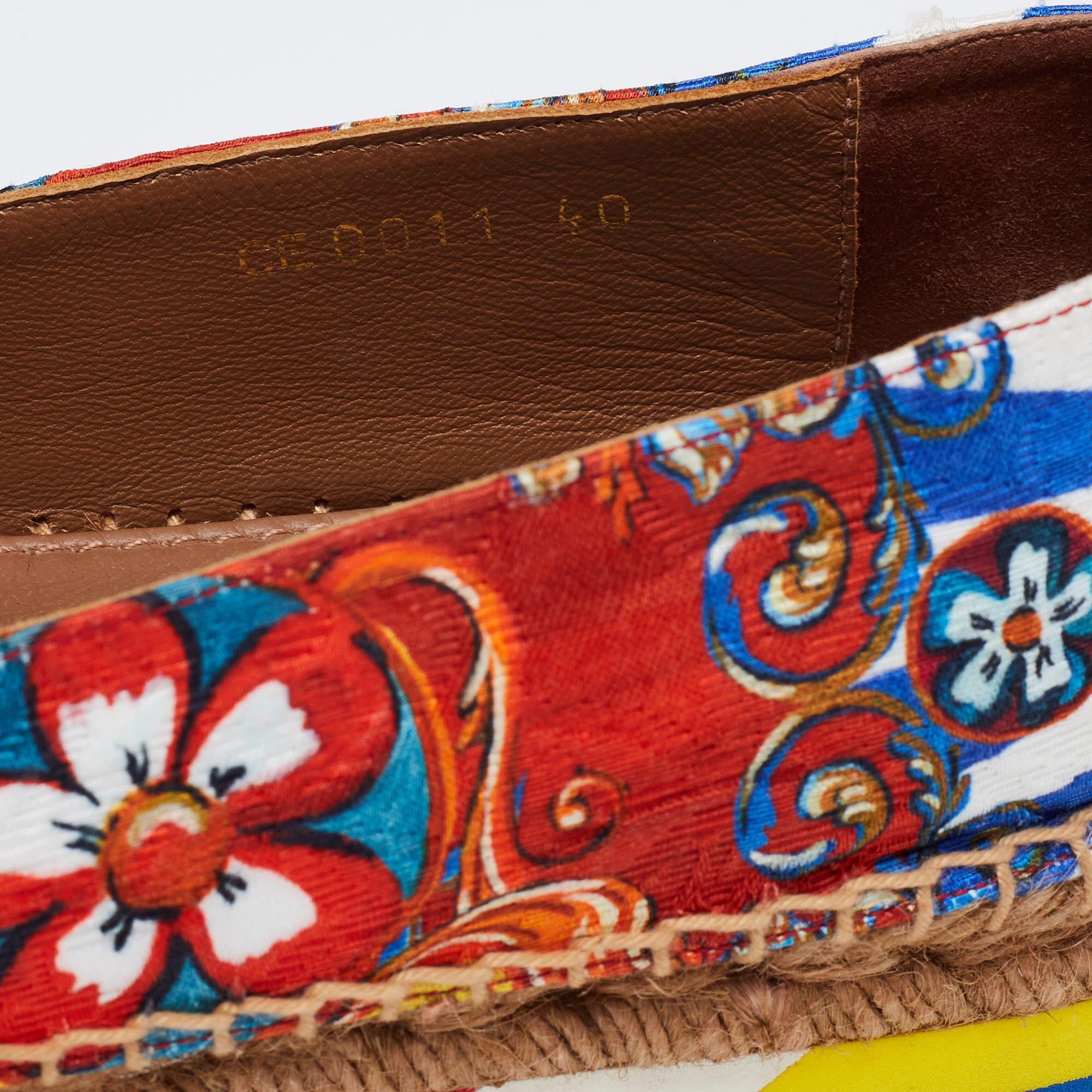 Dolce & Gabbana Multicolor Print Canvas Platform Espadrille Flats Size 40 2