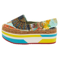 Used Dolce & Gabbana Multicolor Print Jacquard Platform Espadrilles Size 37