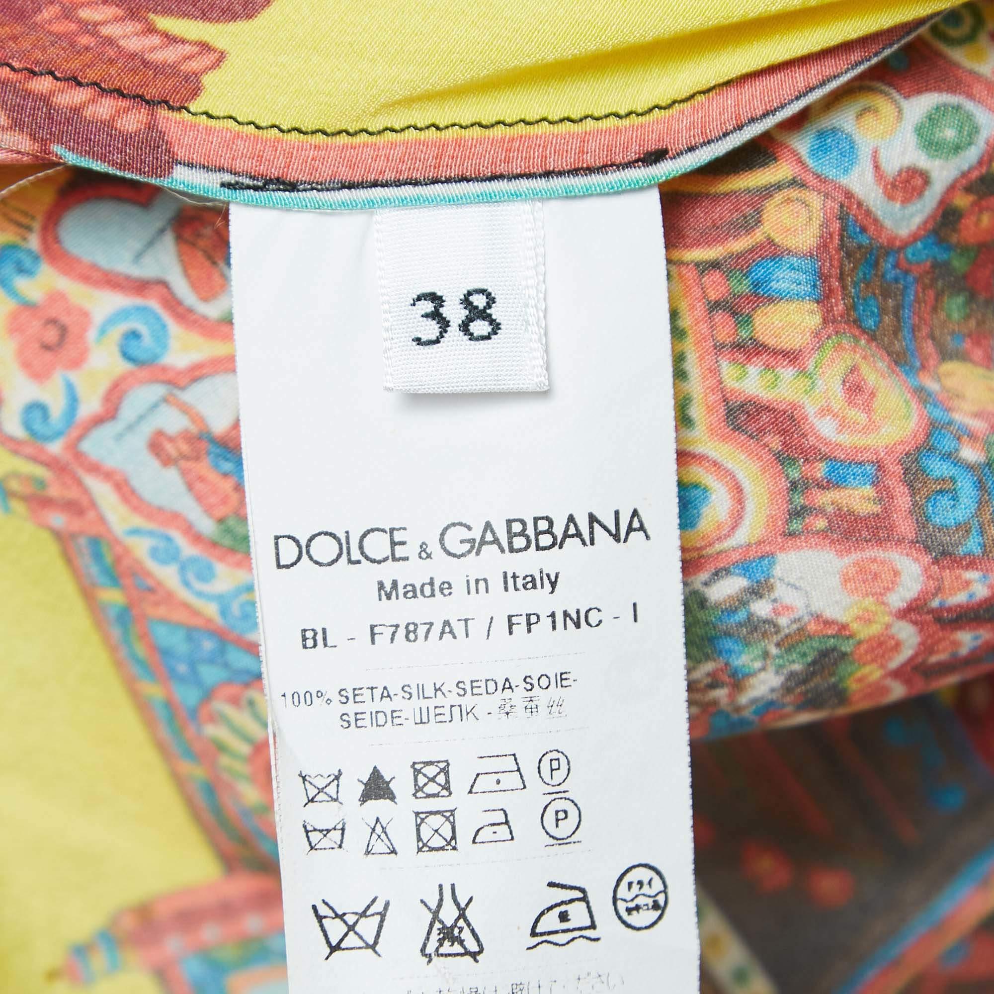 Dolce & Gabbana Multicolor Print Silk Boat Neck Top S 1