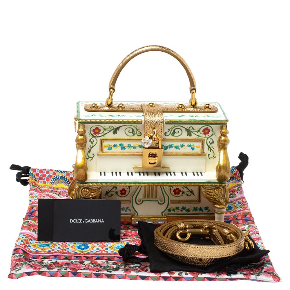 Dolce & Gabbana Multicolor Printed Acrylic and Leather Piano Box Top Handle Bag 3
