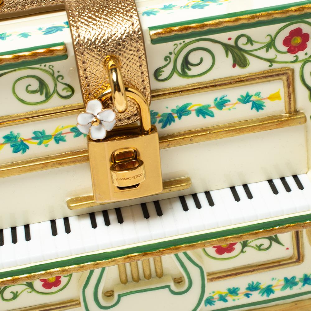 Beige Dolce & Gabbana Multicolor Printed Acrylic and Leather Piano Box Top Handle Bag