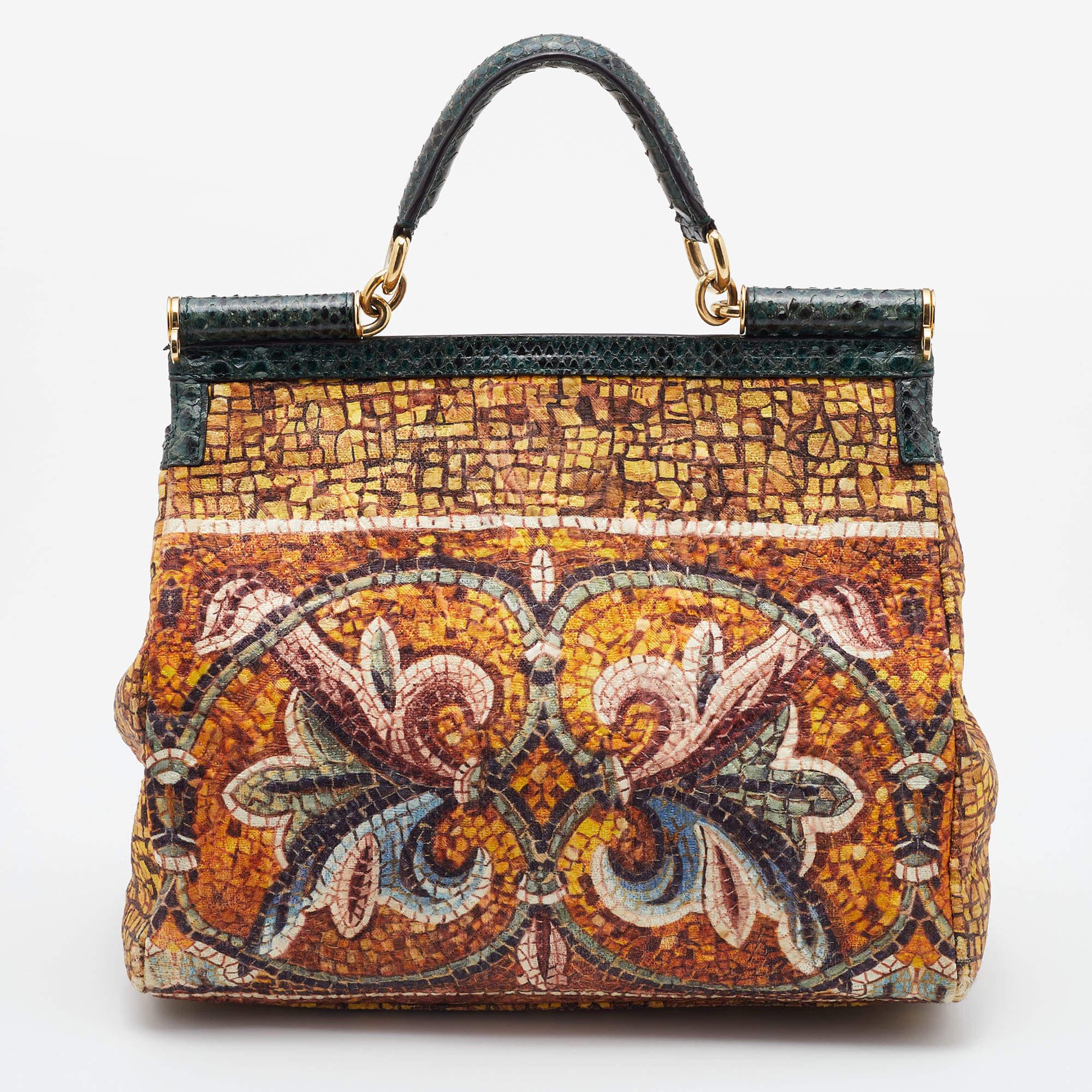 Dolce & Gabbana Multicolor Printed Canvas and Watersnake Leather Large Miss Sici 6