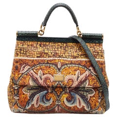 Vintage Dolce & Gabbana Multicolor Printed Canvas and Watersnake Leather Large Miss Sici